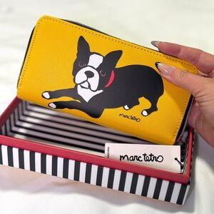 Marc Tetro Boston Terrier Dog Yellow Long Zip Around Wallet - NWT